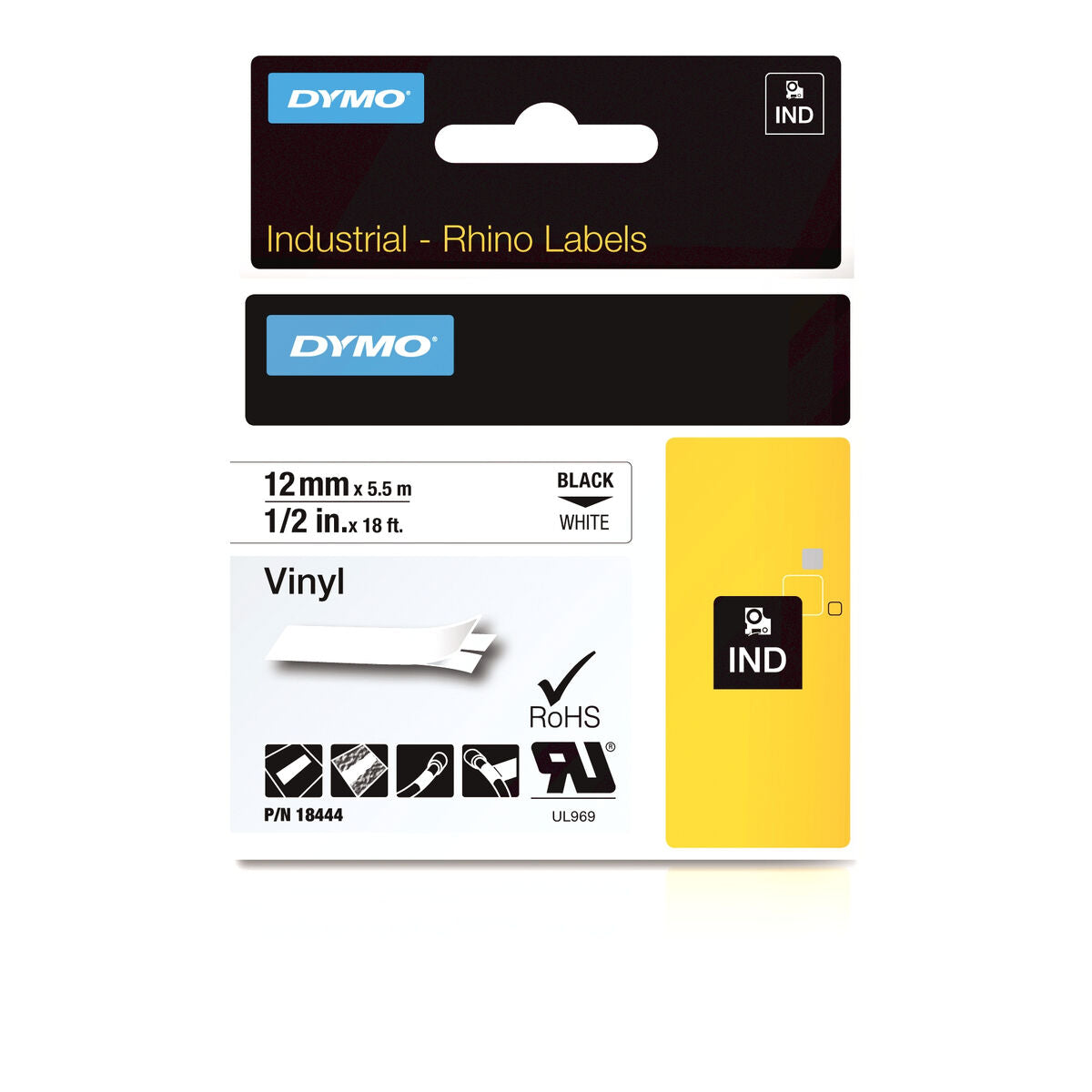 Laminated Tape for Labelling Machines Dymo 18444 White Black/White 12 mm Laminated Tape for Labelling Machines Dymo 18444 White Black/White 12 mm