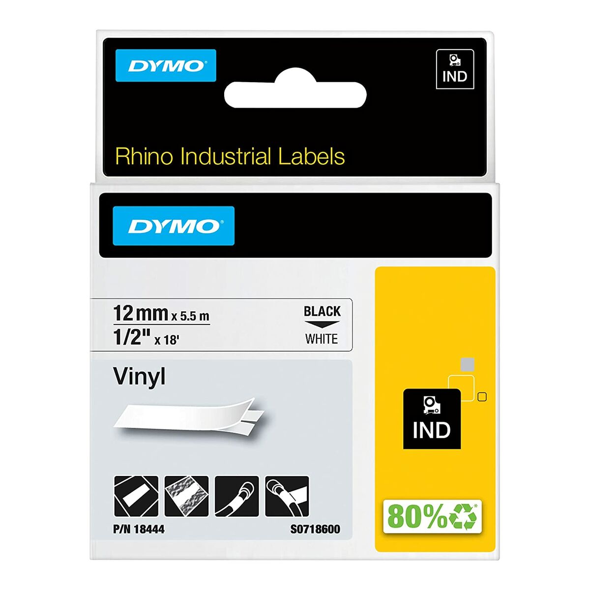 Laminated Tape for Labelling Machines Dymo 18444 White Black/White 12 mm Laminated Tape for Labelling Machines Dymo 18444 White Black/White 12 mm