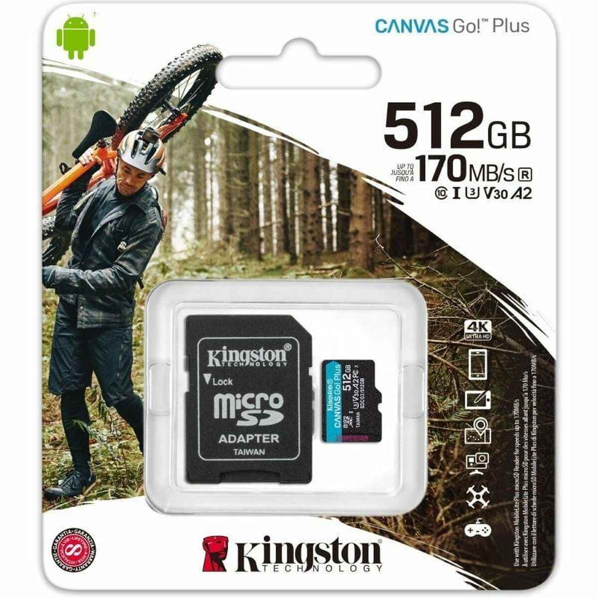 Micro SD Memory Card with Adaptor Kingston CANVAS Go! Plus 512 GB Micro SD Memory Card with Adaptor Kingston CANVAS Go! Plus 512 GB