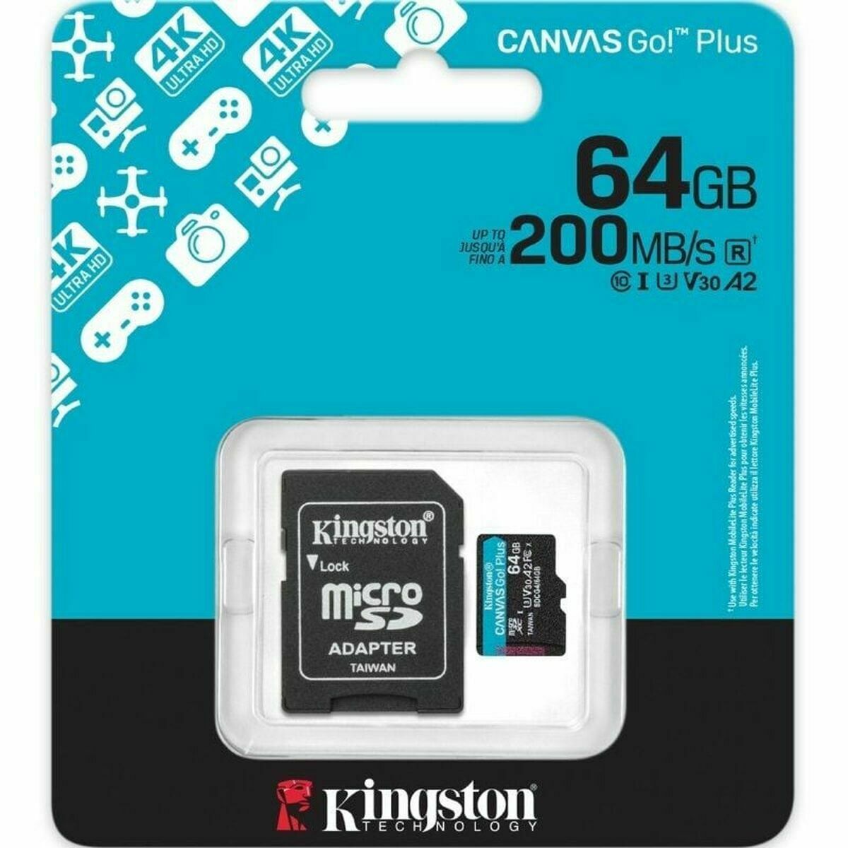 Micro SD Memory Card with Adaptor Kingston CANVAS Go! Plus 64 GB Micro SD Memory Card with Adaptor Kingston CANVAS Go! Plus 64 GB