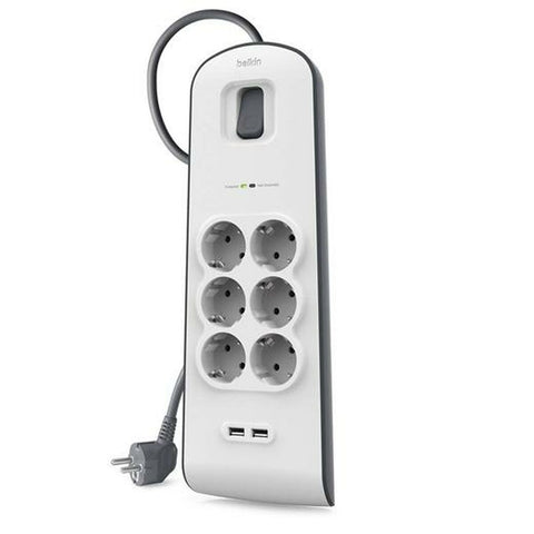 Power Socket - 6 Sockets with Switch Belkin BSV604vf2M 2 m USB x 2 Power Socket - 6 Sockets with Switch Belkin BSV604vf2M 2 m USB x 2