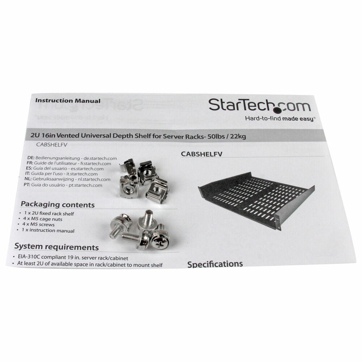 Fixed Tray for Rack Cabinet Startech CABSHELFV Fixed Tray for Rack Cabinet Startech CABSHELFV