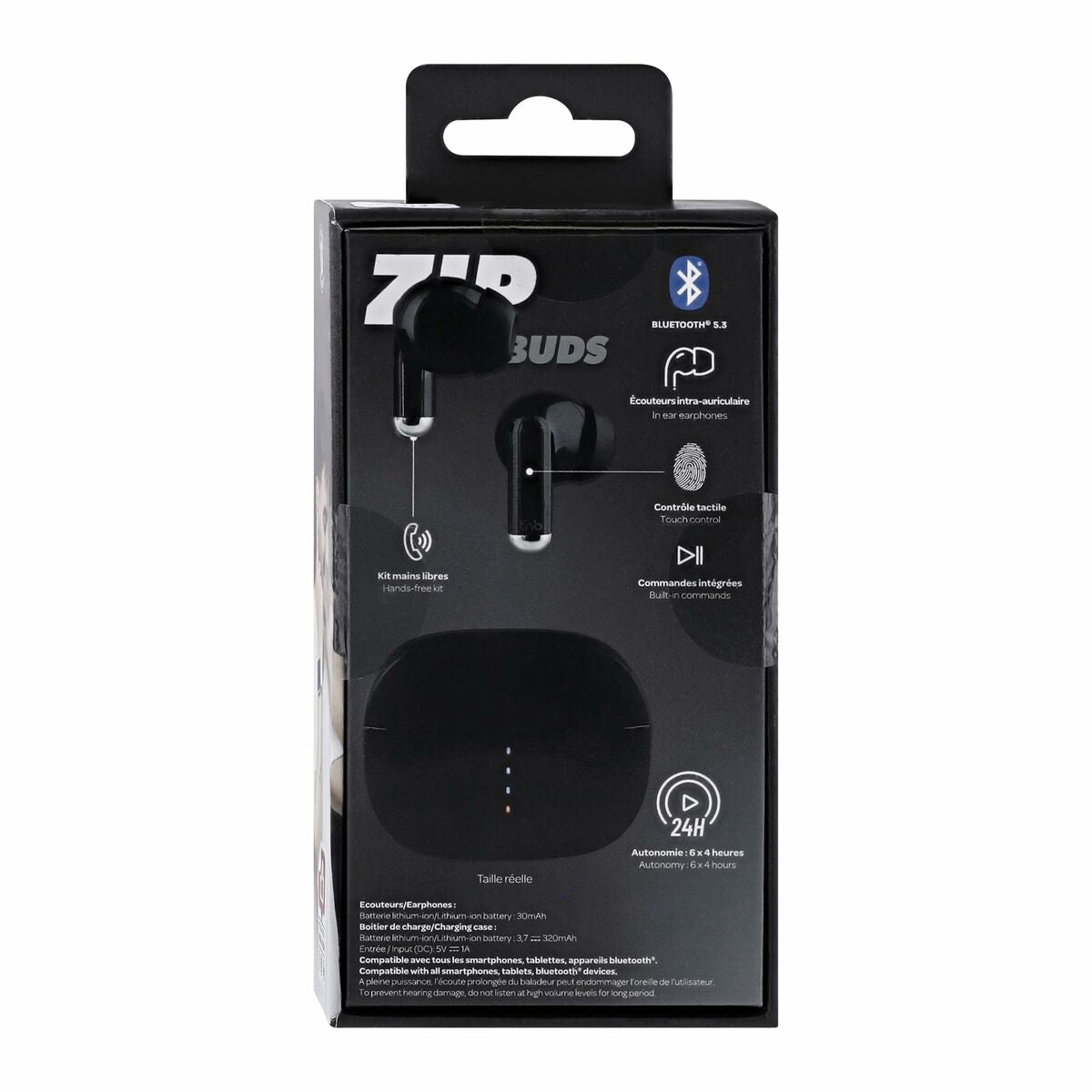 Wireless Earphones with Charging Case T'NB ZIP 2 Black Wireless Earphones with Charging Case T'NB ZIP 2 Black