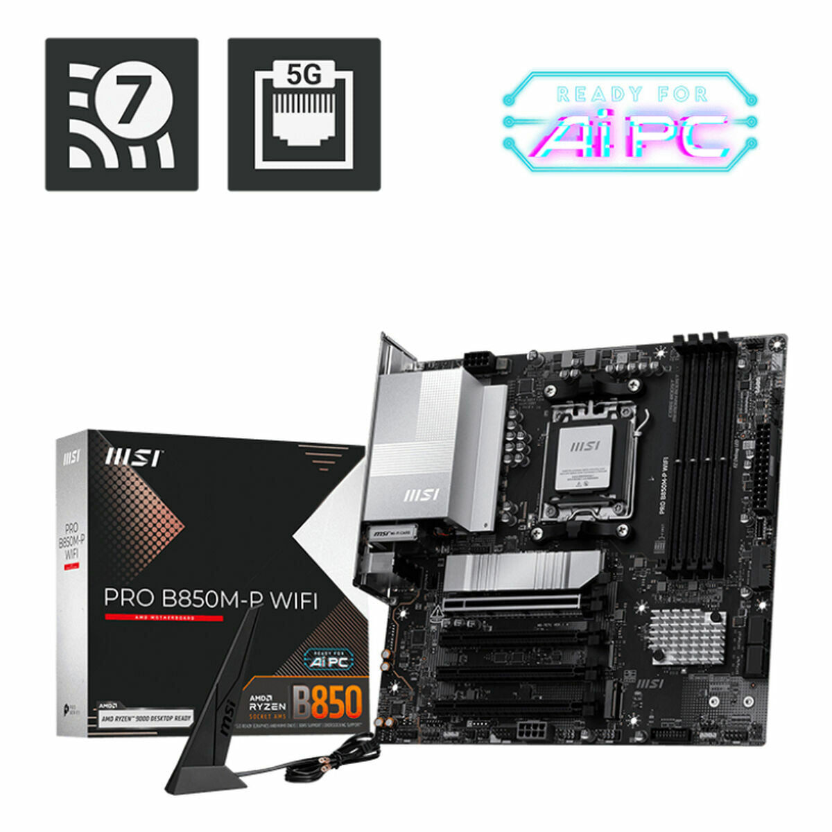 Motherboard MSI PRO B850M-P WIFI Intel Wi-Fi 6 AMD AM5 AMD B850 Motherboard MSI PRO B850M-P WIFI Intel Wi-Fi 6 AMD AM5 AMD B850