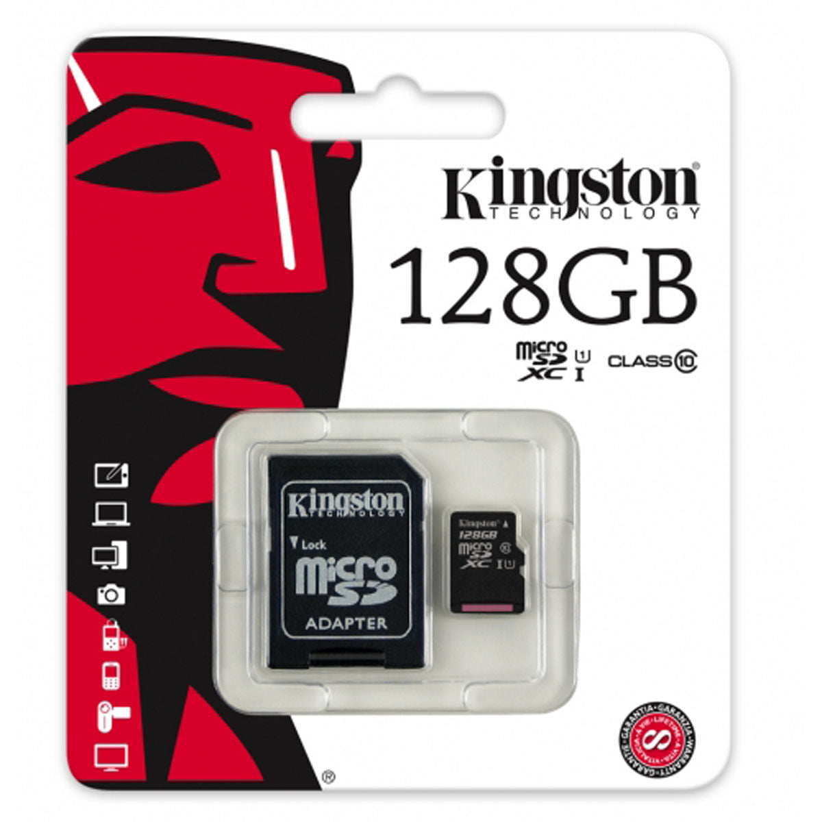Micro SD Memory Card with Adaptor Kingston SDC10G2/128GBSP 128 GB Micro SD Memory Card with Adaptor Kingston SDC10G2/128GBSP 128 GB