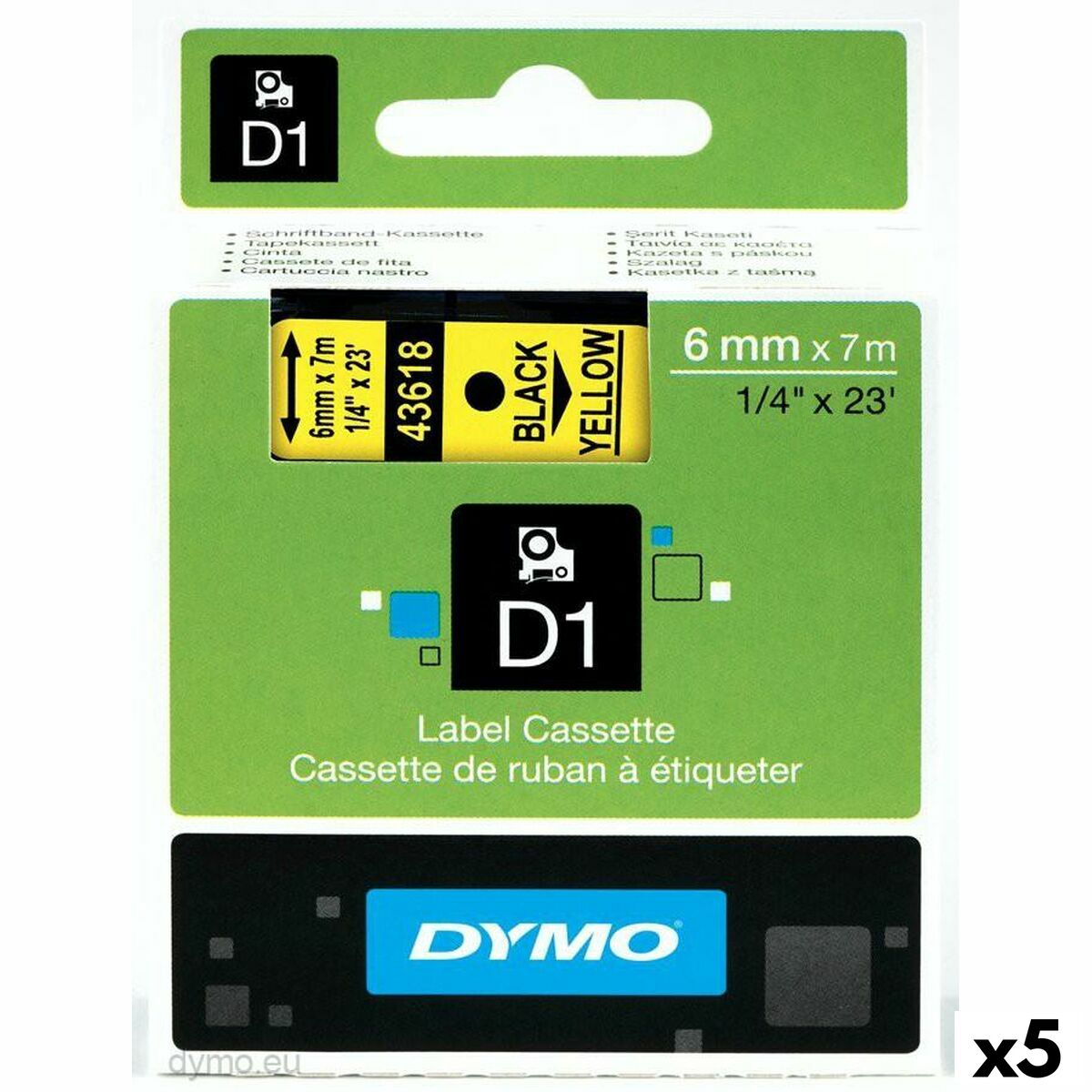 Laminated Tape for Labelling Machines Dymo D1 43618 6 mm LabelManager™ Yellow (5 Units) Laminated Tape for Labelling Machines Dymo D1 43618 6 mm LabelManager™ Yellow (5 Units)