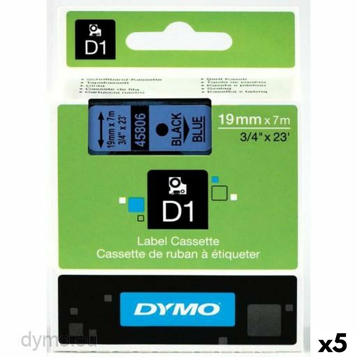 Laminated Tape for Labelling Machines Dymo D1 45806 LabelManager™ Black Blue (5 Units) Laminated Tape for Labelling Machines Dymo D1 45806 LabelManager™ Black Blue (5 Units)
