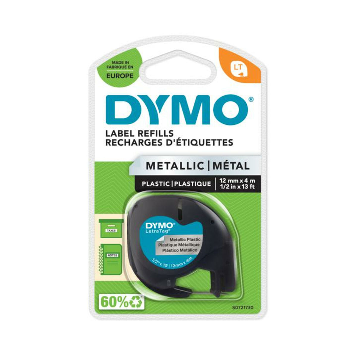 Laminated Tape for Labelling Machines Dymo 91208 LetraTag® Black Silver 12 mm (10Units) Laminated Tape for Labelling Machines Dymo 91208 LetraTag® Black Silver 12 mm (10Units)