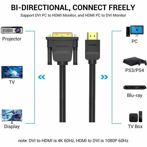 DVI to HDMI Adapter Vention ABFBF Black 1 m DVI to HDMI Adapter Vention ABFBF Black 1 m