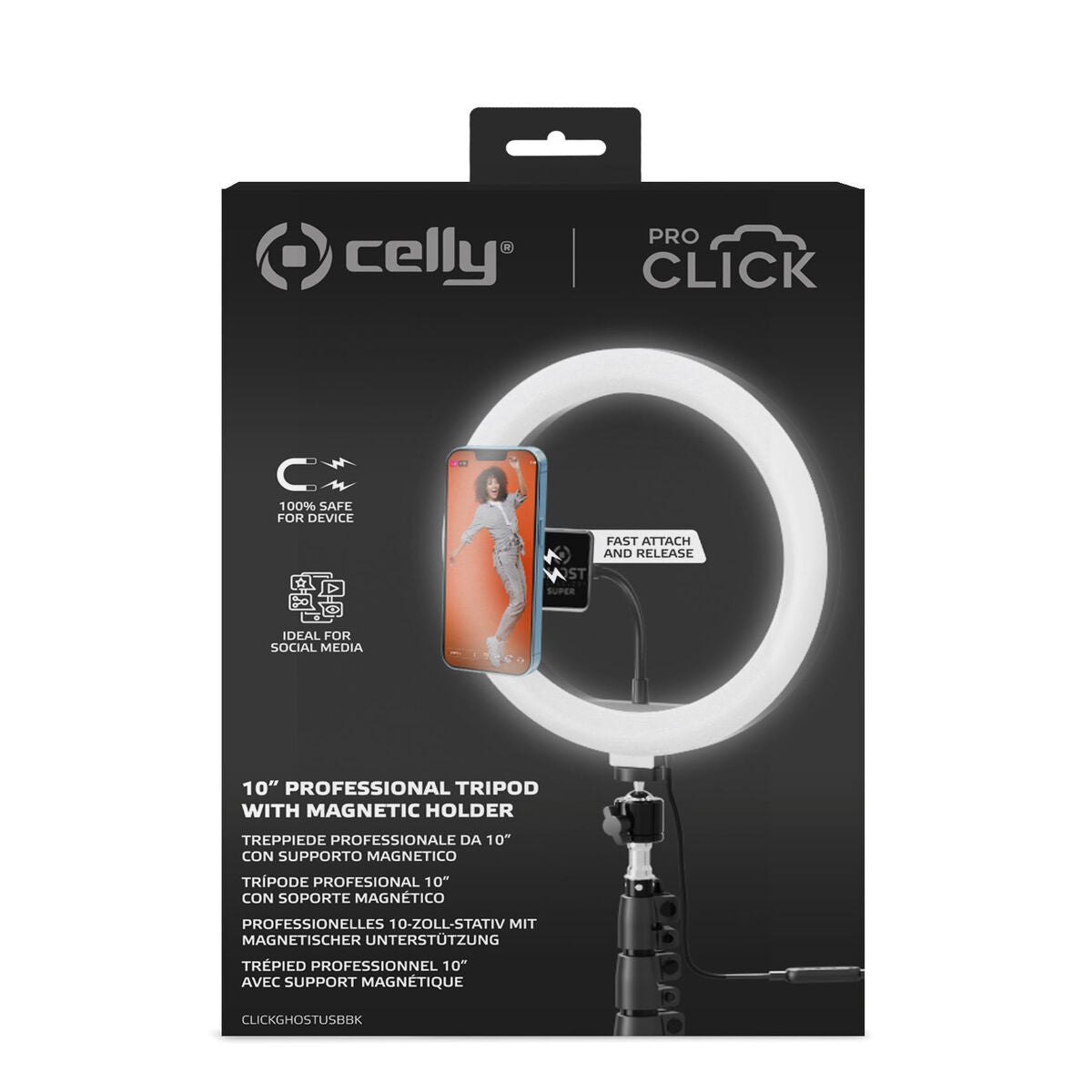 Selfie Ring Light with Tripod and Remote Celly CLICKGHOSTUSBBK Selfie Ring Light with Tripod and Remote Celly CLICKGHOSTUSBBK