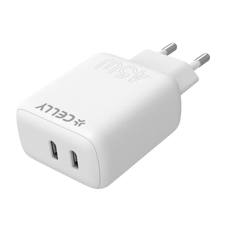 Wall Charger Celly TC2USBC45WWH White 45 W Wall Charger Celly TC2USBC45WWH White 45 W