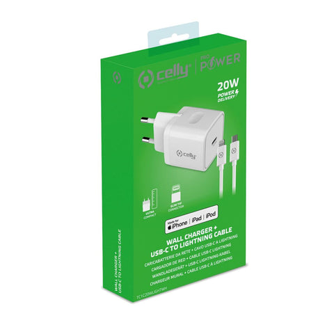 Wall Charger + USB C Cable Celly iPhone White 20 W Wall Charger + USB C Cable Celly iPhone White 20 W