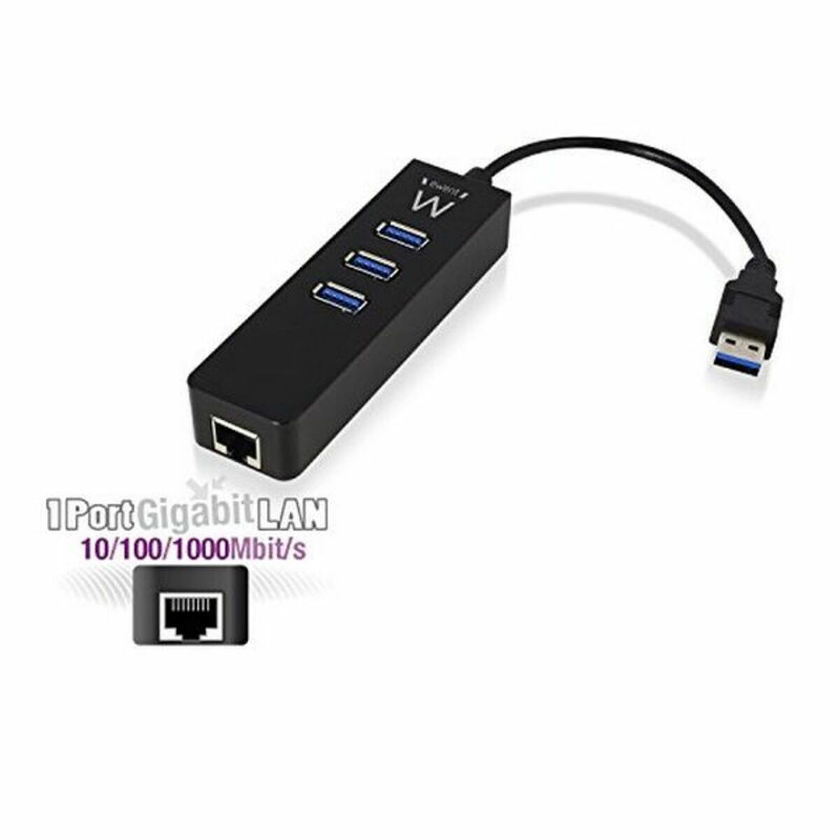 USB Hub Ewent AAOAUS0127 3 x USB 3.1 RJ45 Plug and Play USB Hub Ewent AAOAUS0127 3 x USB 3.1 RJ45 Plug and Play