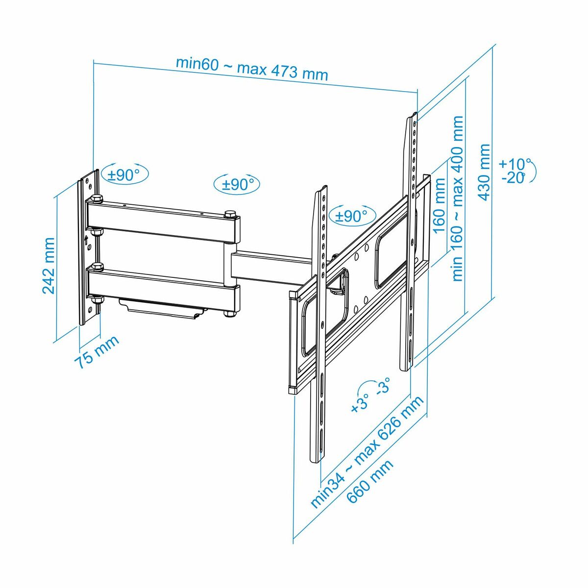 TV Wall Mount with Arm TooQ LP6070TN-B 37"-70" TV Wall Mount with Arm TooQ LP6070TN-B 37"-70"
