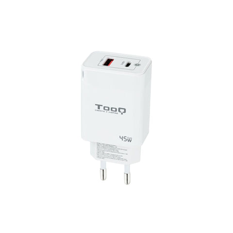 Wall Charger TooQ Cargador de Pared GaN USB-C/PD + USB-A/QC 45W, Blanco White 45 W Wall Charger TooQ Cargador de Pared GaN USB-C/PD + USB-A/QC 45W, Blanco White 45 W