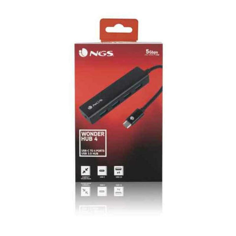 4-Port USB Hub NGS WONDERHUB4 Black 5 Gbps 4-Port USB Hub NGS WONDERHUB4 Black 5 Gbps