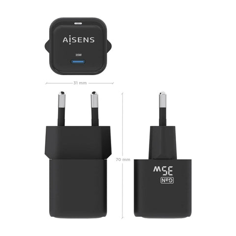 Wall Charger Aisens ASCH-35W1P023-BK Black 35 W (1 Unit) Wall Charger Aisens ASCH-35W1P023-BK Black 35 W (1 Unit)