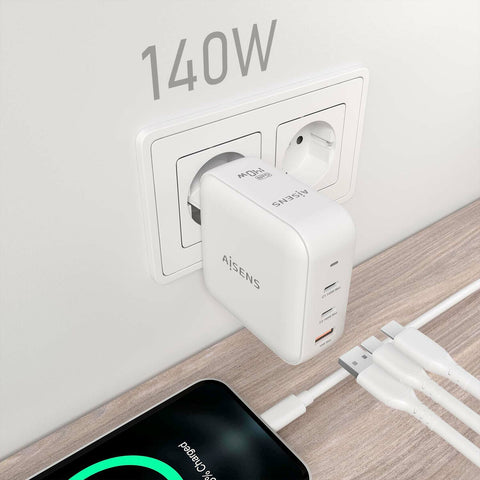 Wall Charger Aisens ASCH-140W3P030-W White 140 W (1 Unit) Wall Charger Aisens ASCH-140W3P030-W White 140 W (1 Unit)