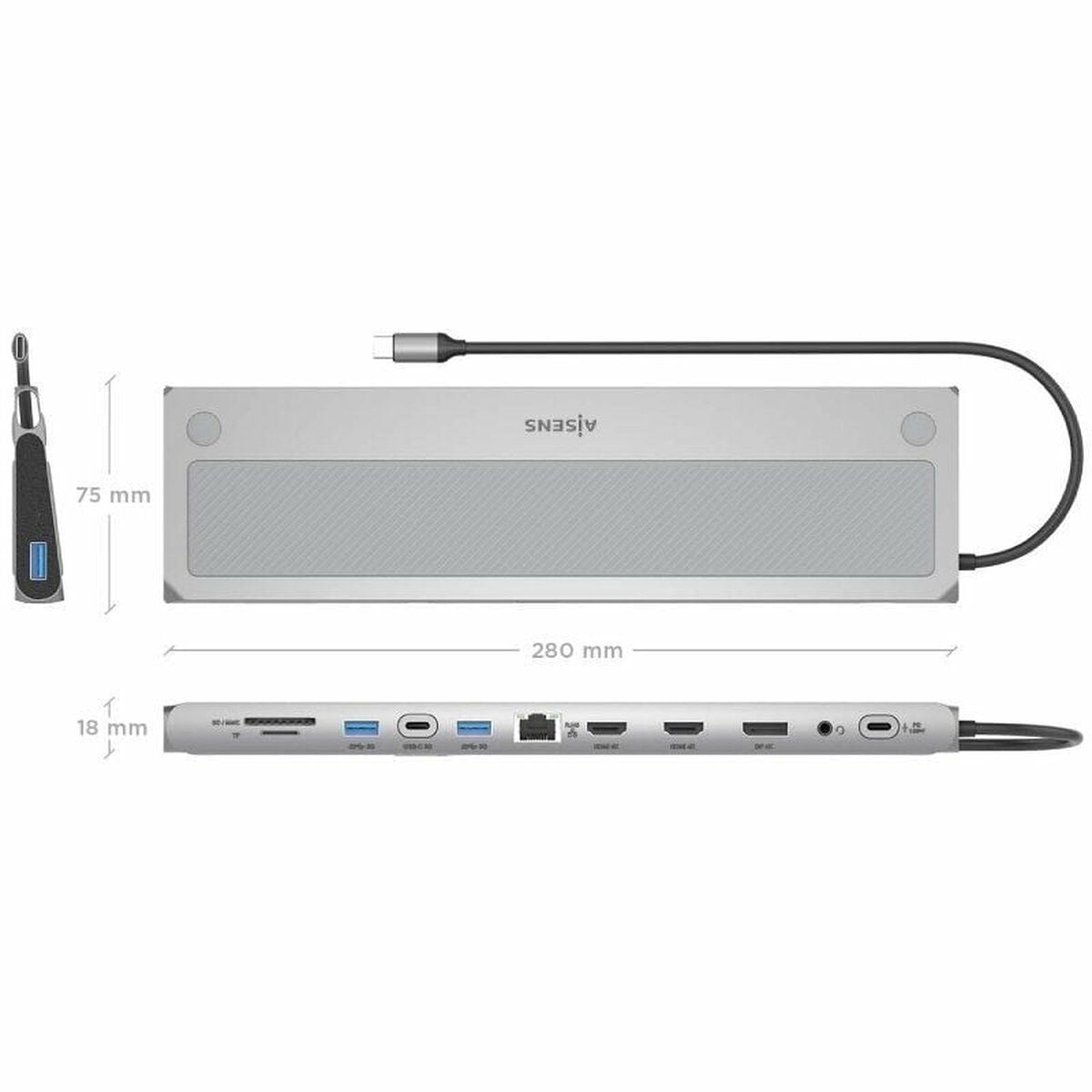 USB Hub Aisens ASUC-12P020-GR Grey 100 W 50 W USB Hub Aisens ASUC-12P020-GR Grey 100 W 50 W