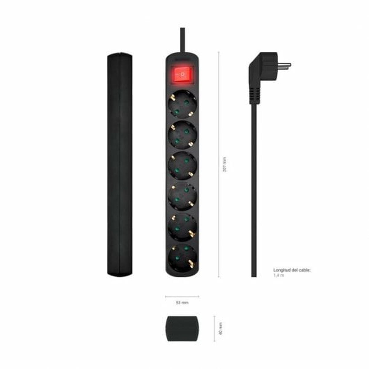 Power Socket - 6 Sockets with Switch Aisens A154-0536 Black (1,4 m) Power Socket - 6 Sockets with Switch Aisens A154-0536 Black (1,4 m)
