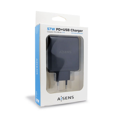 USB Wall Charger Aisens ASCH-2PD45A-BK 57 W Black USB-C USB Wall Charger Aisens ASCH-2PD45A-BK 57 W Black USB-C