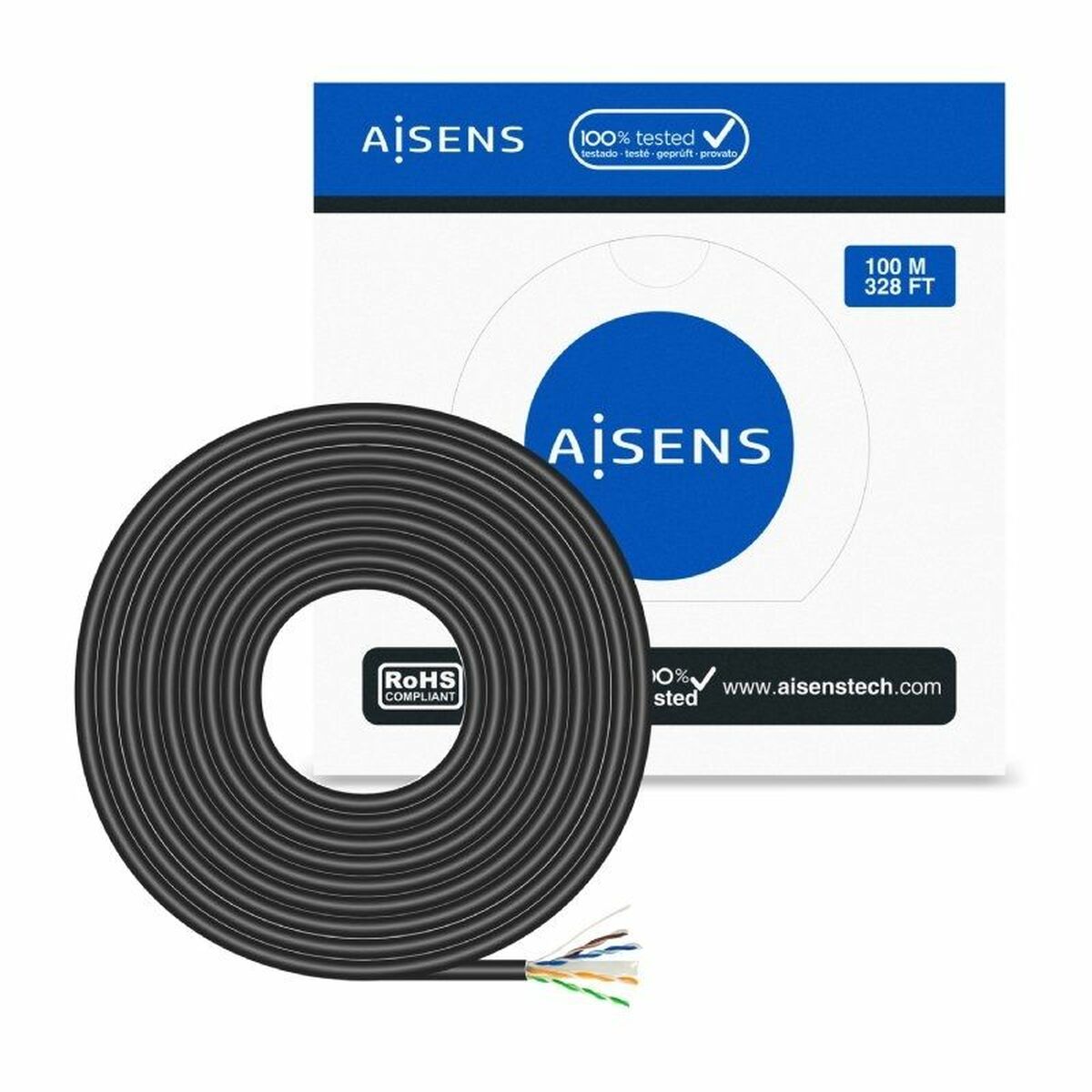 UTP Category 6 Rigid Network Cable Aisens A135-0675 Black 100 m UTP Category 6 Rigid Network Cable Aisens A135-0675 Black 100 m