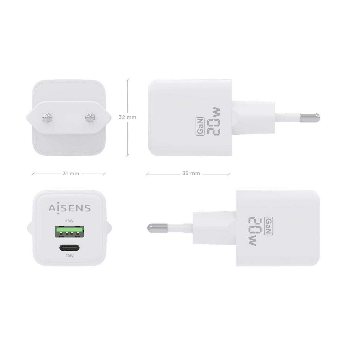 Wall Charger Aisens ASCH-20W2P010-W White 20 W (1 Unit) Wall Charger Aisens ASCH-20W2P010-W White 20 W (1 Unit)