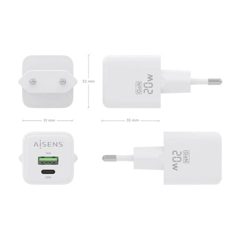 Wall Charger Aisens ASCH-20W2P010-W White 20 W (1 Unit) Wall Charger Aisens ASCH-20W2P010-W White 20 W (1 Unit)