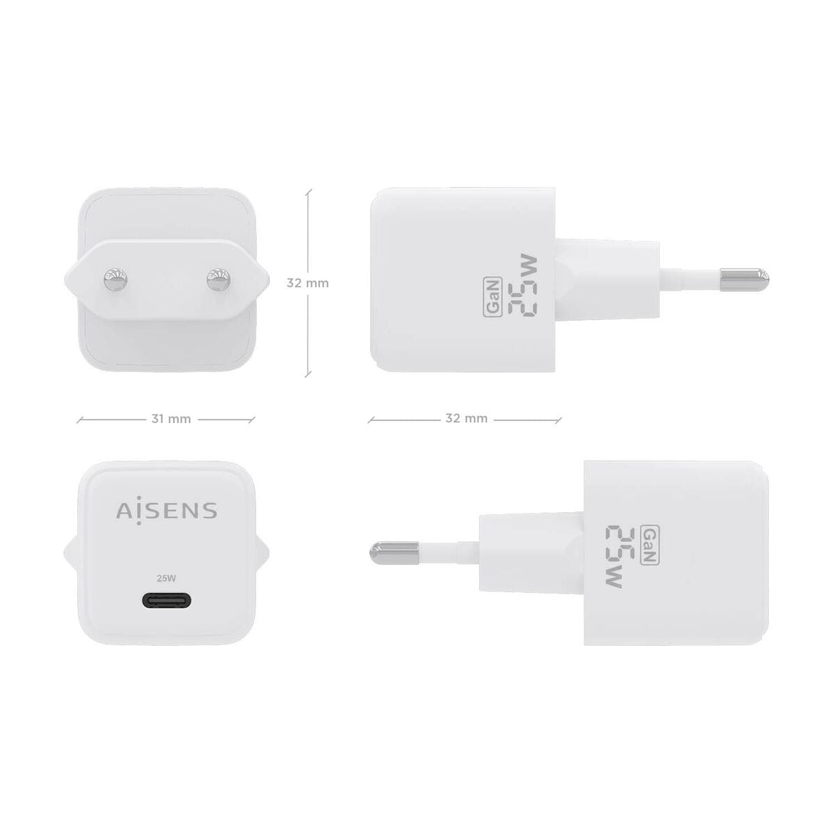 Wall Charger Aisens ASCH-25W1P012-W White 25 W (1 Unit) Wall Charger Aisens ASCH-25W1P012-W White 25 W (1 Unit)