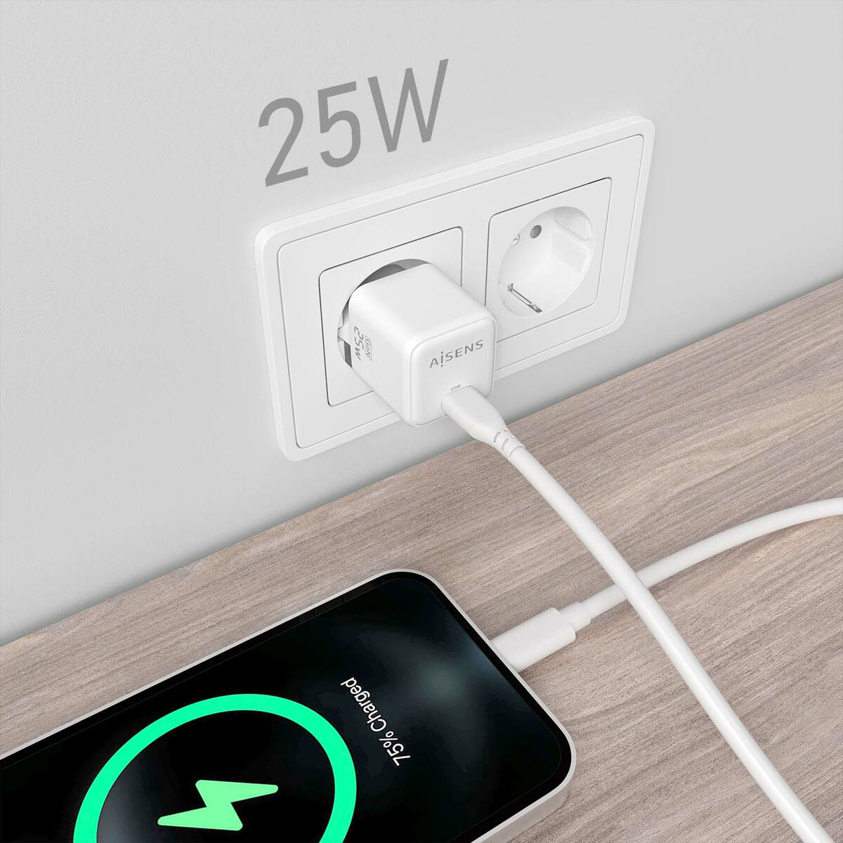 Wall Charger Aisens ASCH-25W1P012-W White 25 W (1 Unit) Wall Charger Aisens ASCH-25W1P012-W White 25 W (1 Unit)