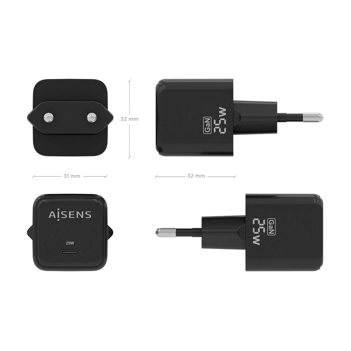 Wall Charger Aisens ASCH-25W1P013-BK 25 W Black (1 Unit) Wall Charger Aisens ASCH-25W1P013-BK 25 W Black (1 Unit)