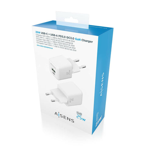 Wall Charger Aisens ASCH-25W2P014-W White 25 W (1 Unit) Wall Charger Aisens ASCH-25W2P014-W White 25 W (1 Unit)