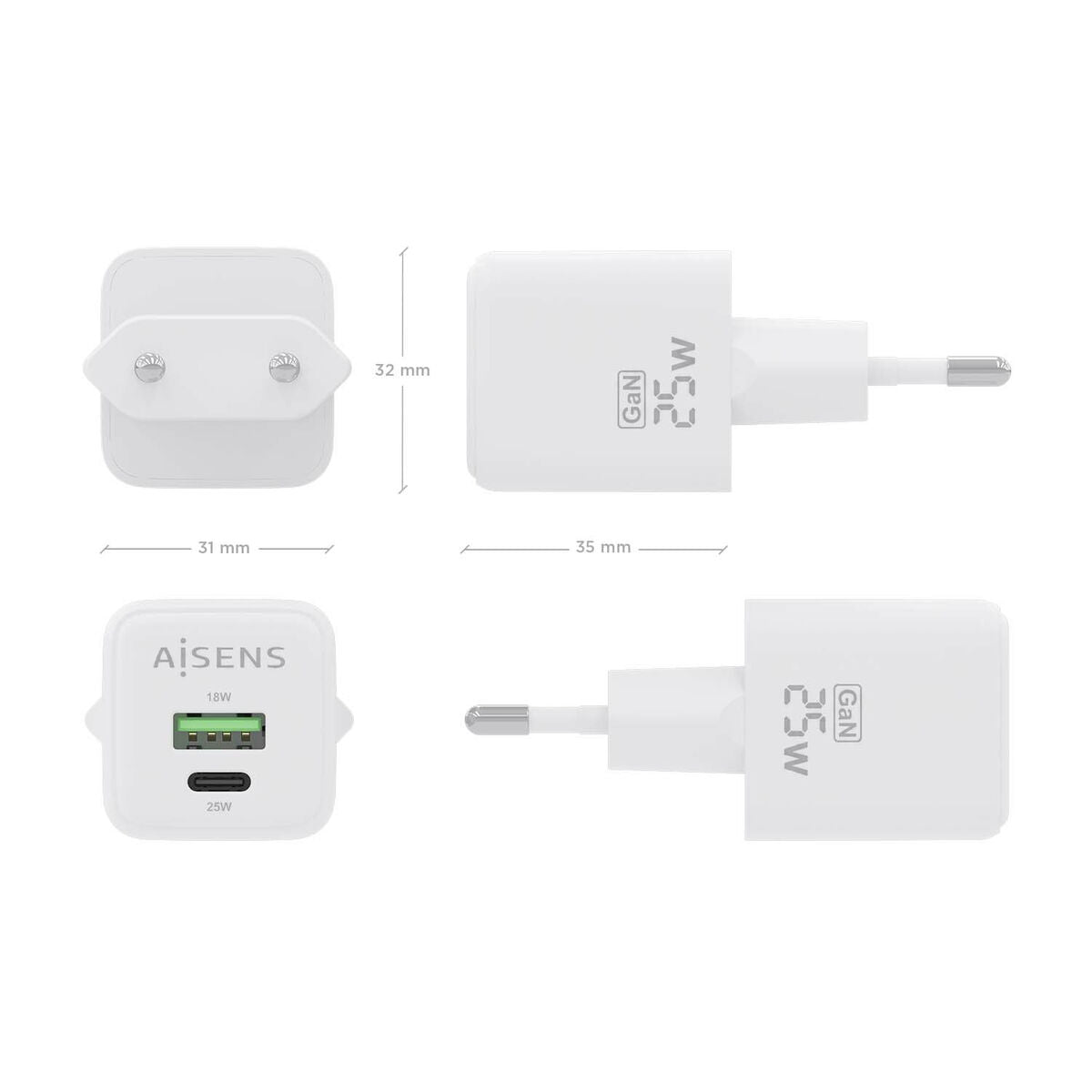 Wall Charger Aisens ASCH-25W2P014-W White 25 W (1 Unit) Wall Charger Aisens ASCH-25W2P014-W White 25 W (1 Unit)