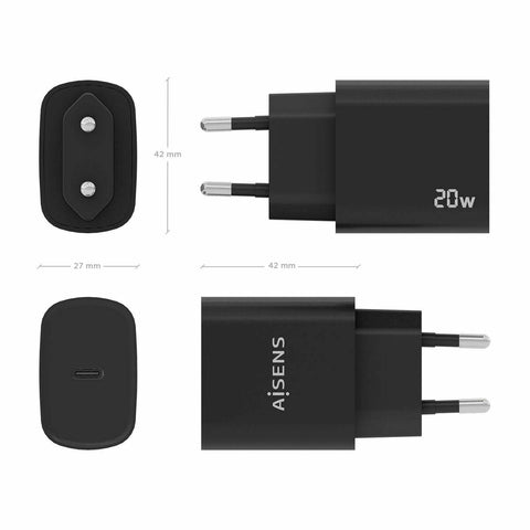 Wall Charger Aisens A110-0753 Black 20 W (1 Unit) Wall Charger Aisens A110-0753 Black 20 W (1 Unit)