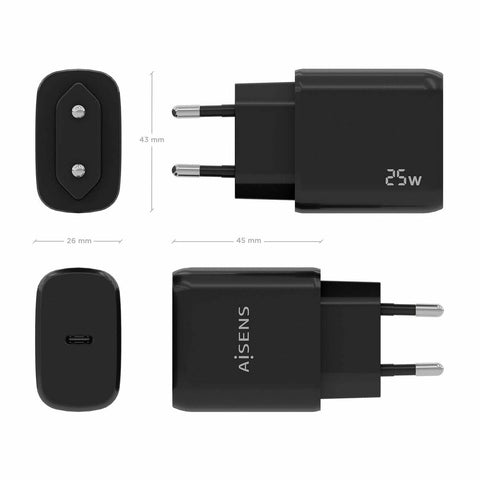 Wall Charger Aisens A110-0757 25 W Black (1 Unit) Wall Charger Aisens A110-0757 25 W Black (1 Unit)