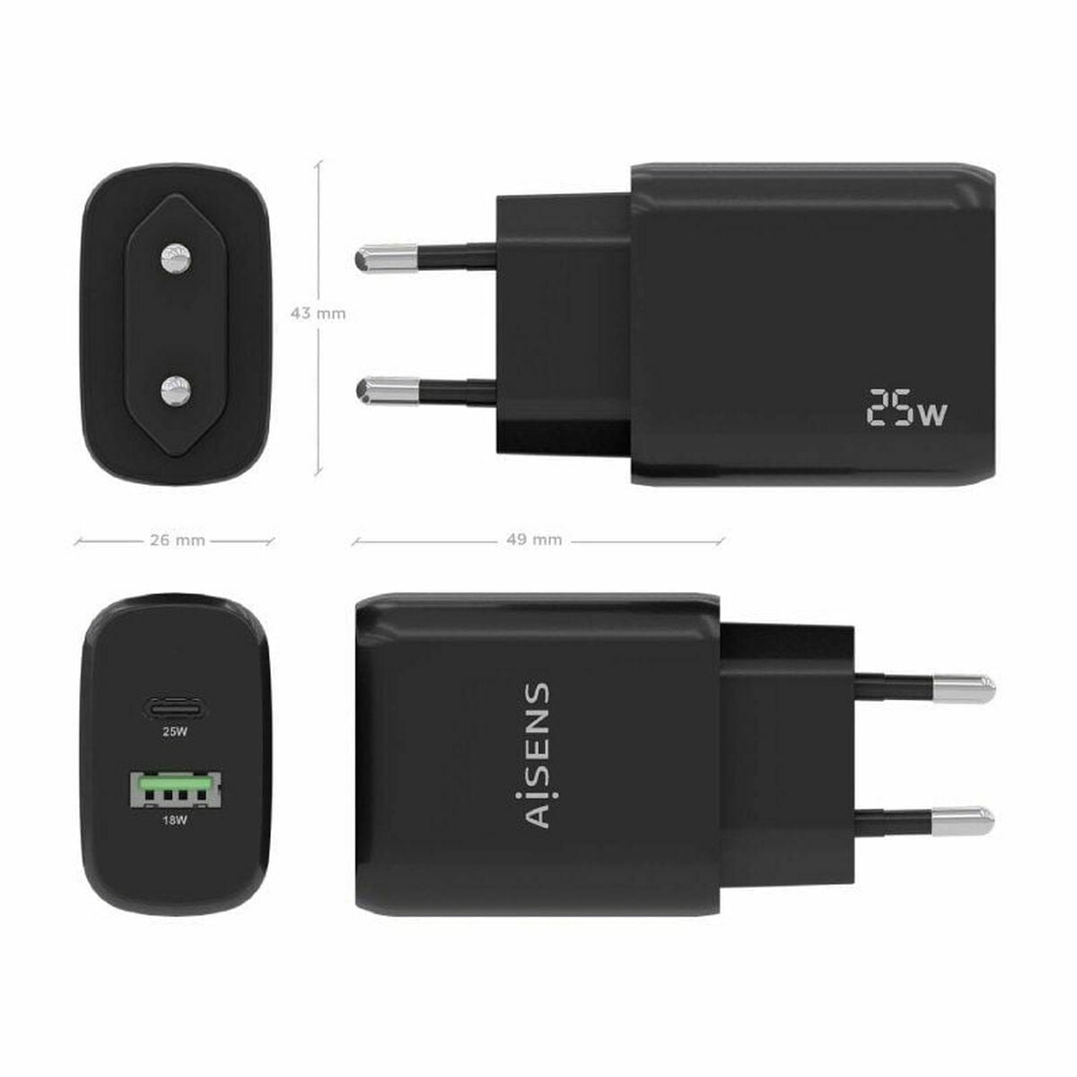 Wall Charger Aisens A110-0759 Black 25 W (1 Unit) Wall Charger Aisens A110-0759 Black 25 W (1 Unit)