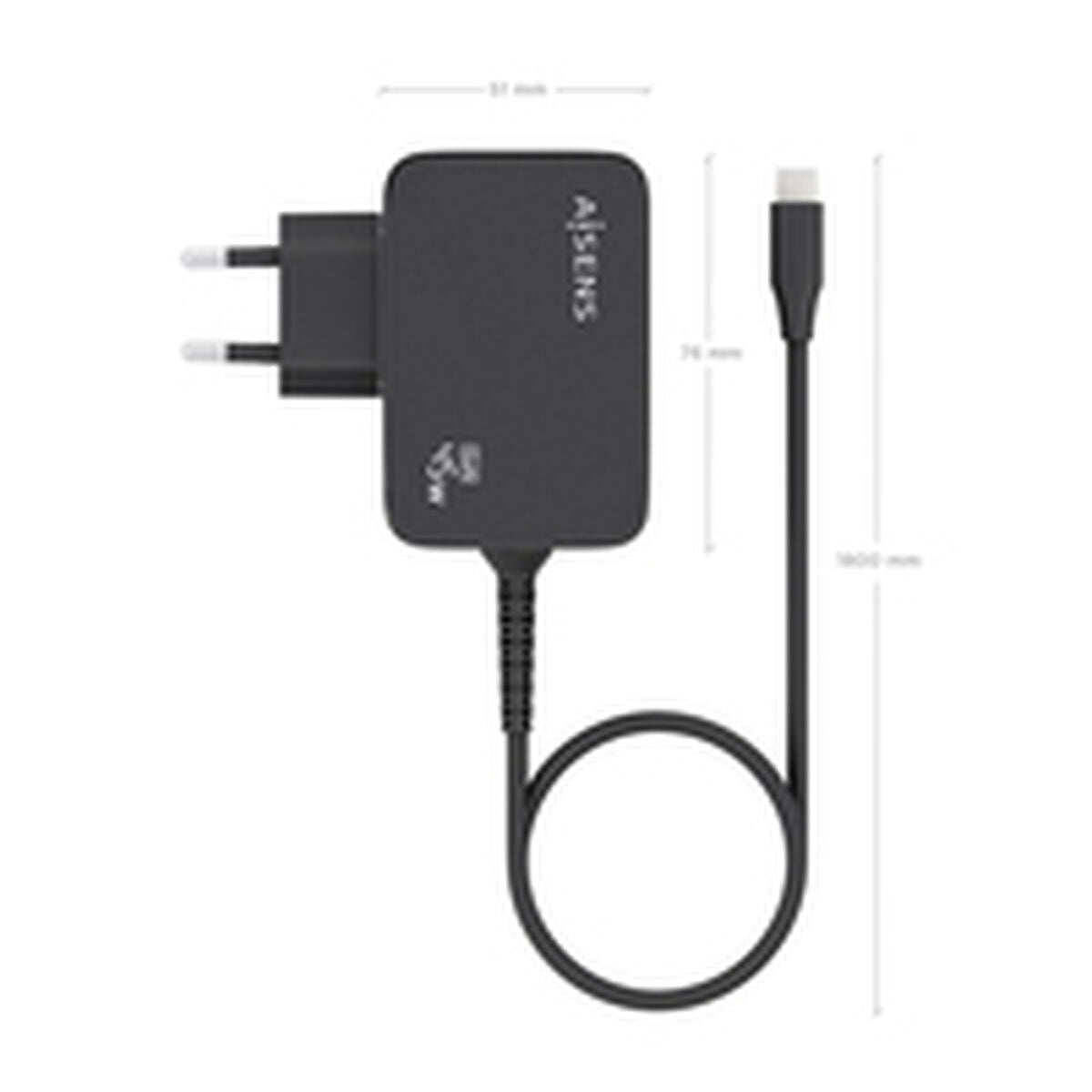 Wall Charger Aisens ASCH-1PD45WL032-BK Black 45 W (1 Unit) Wall Charger Aisens ASCH-1PD45WL032-BK Black 45 W (1 Unit)