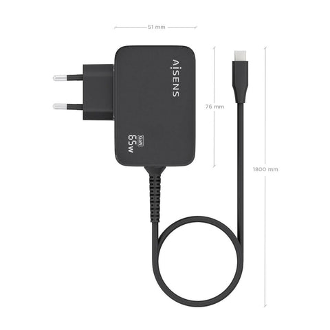 Wall Charger Aisens ASCH-1PD65WL033-BK Black 65 W (1 Unit) Wall Charger Aisens ASCH-1PD65WL033-BK Black 65 W (1 Unit)