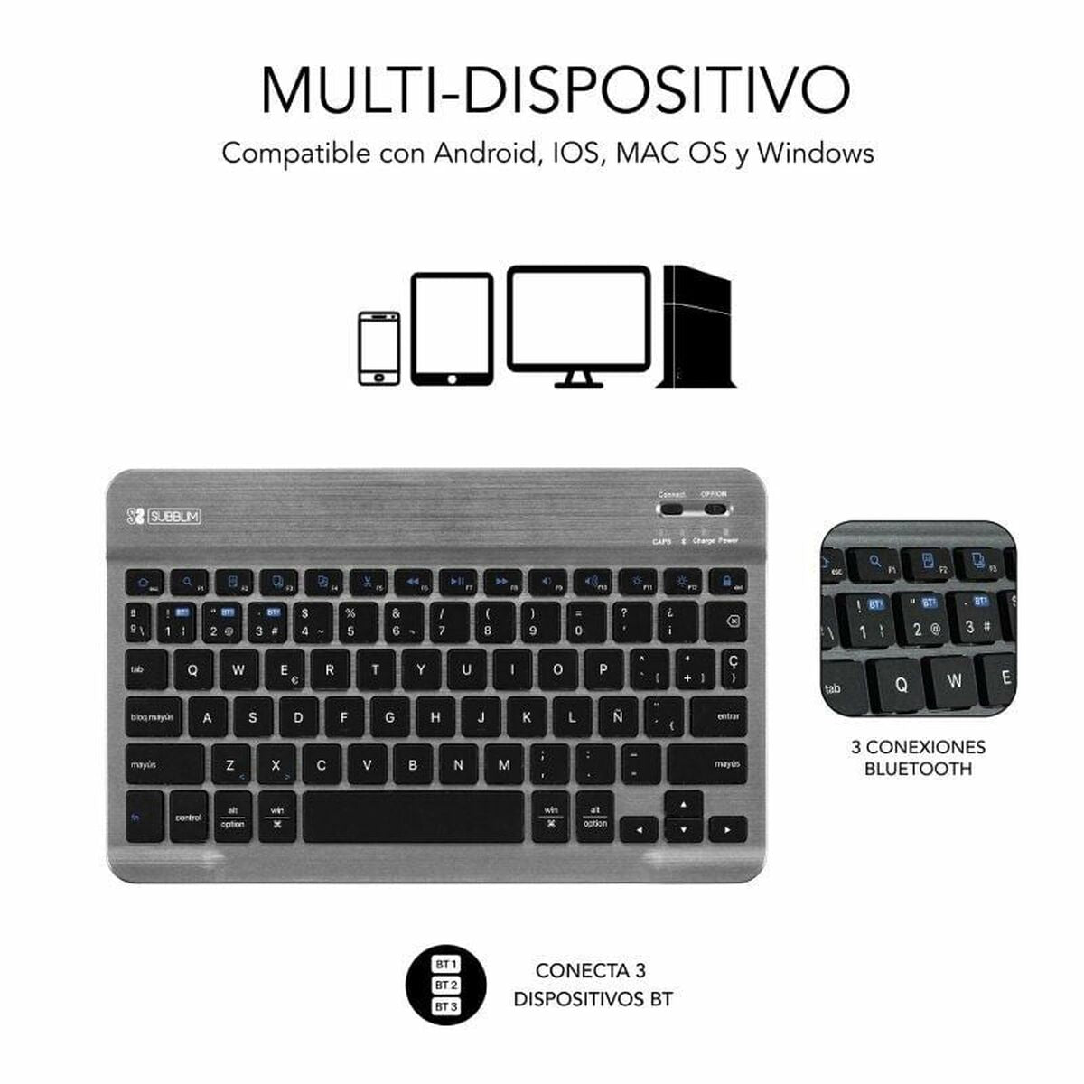 Tablet cover Subblim SUBKT3-BTS060 Black Spanish Qwerty QWERTY Tablet cover Subblim SUBKT3-BTS060 Black Spanish Qwerty QWERTY