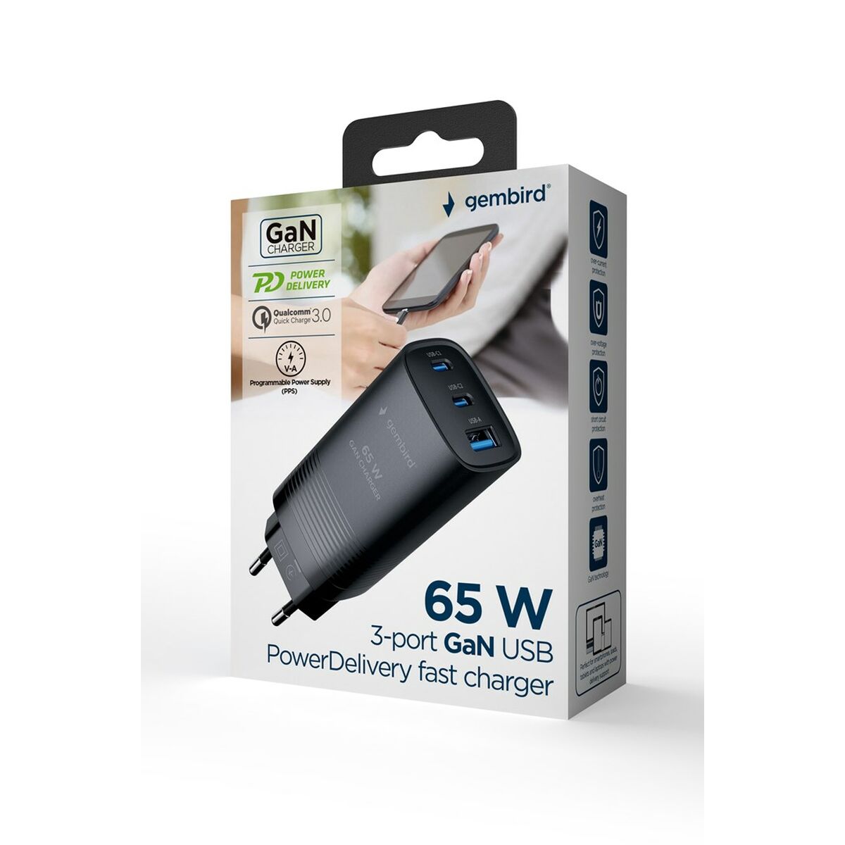 Wall Charger GEMBIRD TA-UC-PDQC65-01-BK Wall Charger GEMBIRD TA-UC-PDQC65-01-BK
