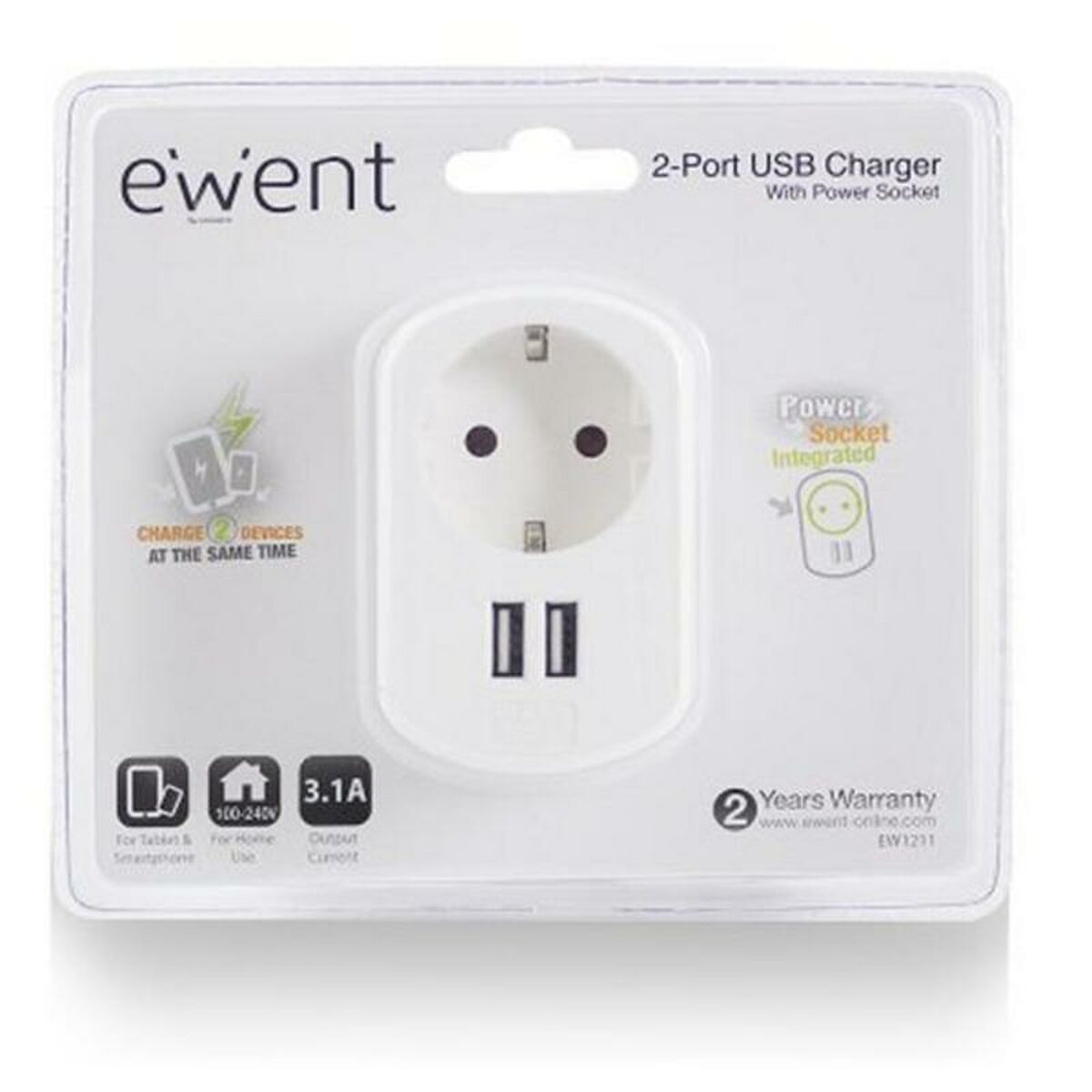 Wall Plug with 2 USB Ports Ewent EW1211 3,1 A Wall Plug with 2 USB Ports Ewent EW1211 3,1 A