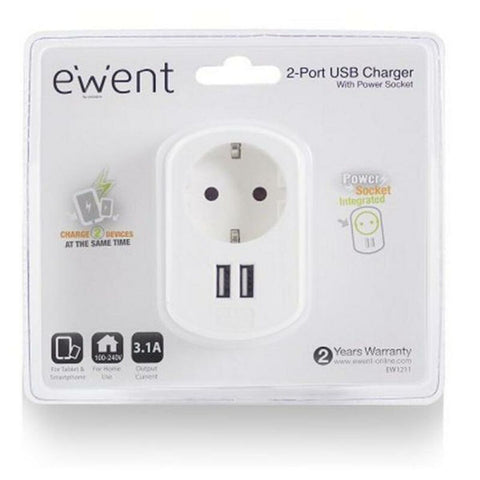 Wall Plug with 2 USB Ports Ewent EW1211 3,1 A Wall Plug with 2 USB Ports Ewent EW1211 3,1 A