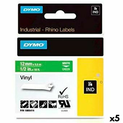 Laminated Tape for Labelling Machines Rhino Dymo ID1-12 12 x 5,5 mm White Green Stick Self-adhesives (5 Units) Laminated Tape for Labelling Machines Rhino Dymo ID1-12 12 x 5,5 mm White Green Stick Self-adhesives (5 Units)