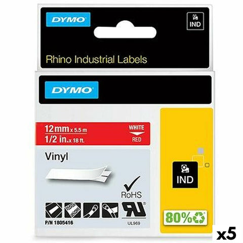 Laminated Tape for Labelling Machines Rhino Dymo ID1-12 12 x 5,5 mm Red White Stick Self-adhesives (5 Units) Laminated Tape for Labelling Machines Rhino Dymo ID1-12 12 x 5,5 mm Red White Stick Self-adhesives (5 Units)