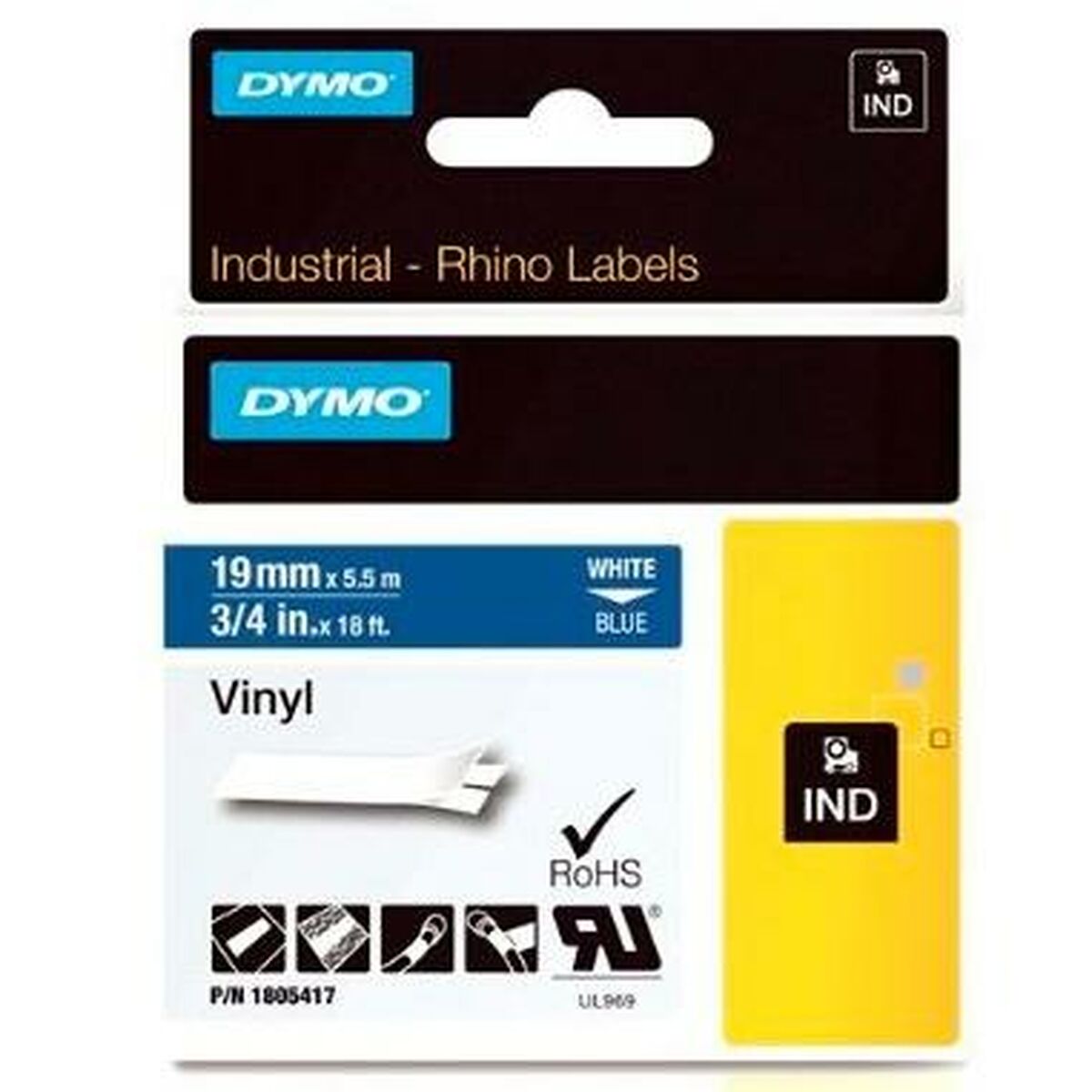 Laminated Tape for Labelling Machines Dymo Rhino 19 mm x 5,5 m Blue White Stick (5 Units) Laminated Tape for Labelling Machines Dymo Rhino 19 mm x 5,5 m Blue White Stick (5 Units)