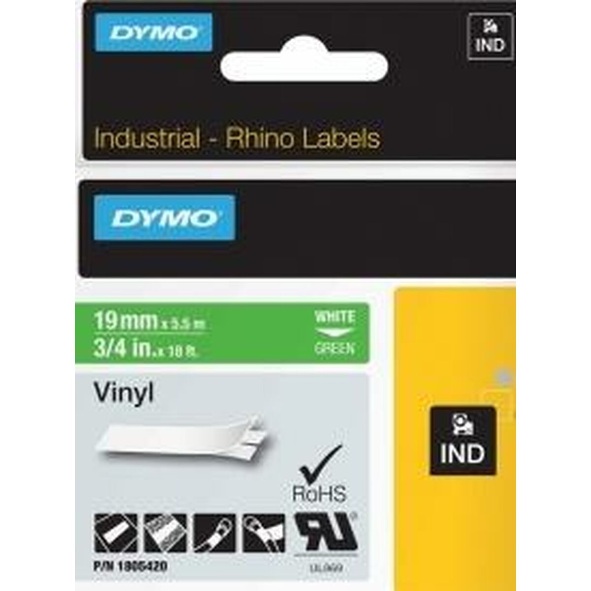 Laminated Tape for Labelling Machines Rhino Dymo ID1-19 19 x 5,5 mm White Green Stick Self-adhesives (5 Units) Laminated Tape for Labelling Machines Rhino Dymo ID1-19 19 x 5,5 mm White Green Stick Self-adhesives (5 Units)