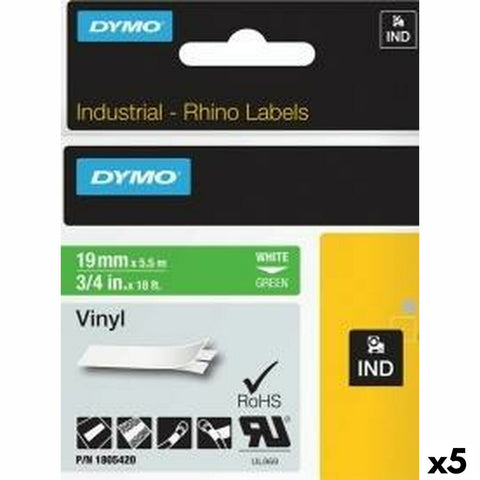 Laminated Tape for Labelling Machines Rhino Dymo ID1-19 19 x 5,5 mm White Green Stick Self-adhesives (5 Units) Laminated Tape for Labelling Machines Rhino Dymo ID1-19 19 x 5,5 mm White Green Stick Self-adhesives (5 Units)