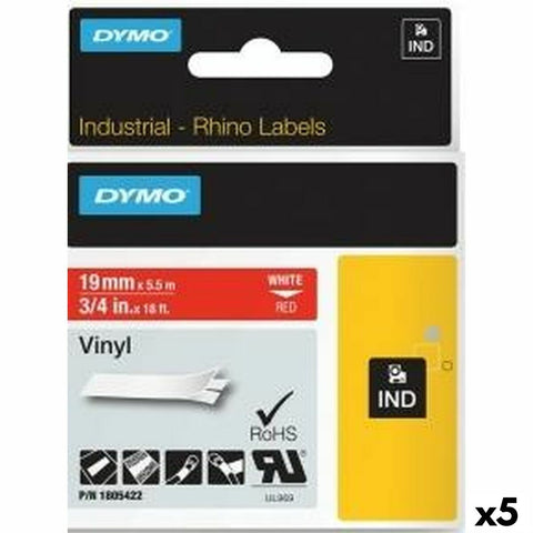 Laminated Tape for Labelling Machines Rhino Dymo ID1-19 19 x 5,5 mm Red White Stick Self-adhesives (5 Units) Laminated Tape for Labelling Machines Rhino Dymo ID1-19 19 x 5,5 mm Red White Stick Self-adhesives (5 Units)