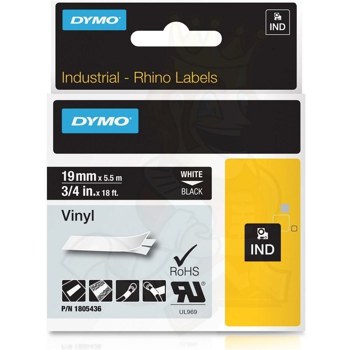 Laminated Tape for Labelling Machines Rhino Dymo ID1-19 19 x 5,5 mm Black Polyester White Self-adhesives (5 Units) Laminated Tape for Labelling Machines Rhino Dymo ID1-19 19 x 5,5 mm Black Polyester White Self-adhesives (5 Units)