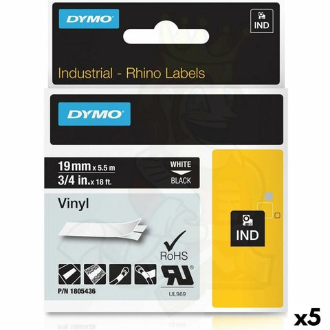 Laminated Tape for Labelling Machines Rhino Dymo ID1-19 19 x 5,5 mm Black Polyester White Self-adhesives (5 Units) Laminated Tape for Labelling Machines Rhino Dymo ID1-19 19 x 5,5 mm Black Polyester White Self-adhesives (5 Units)